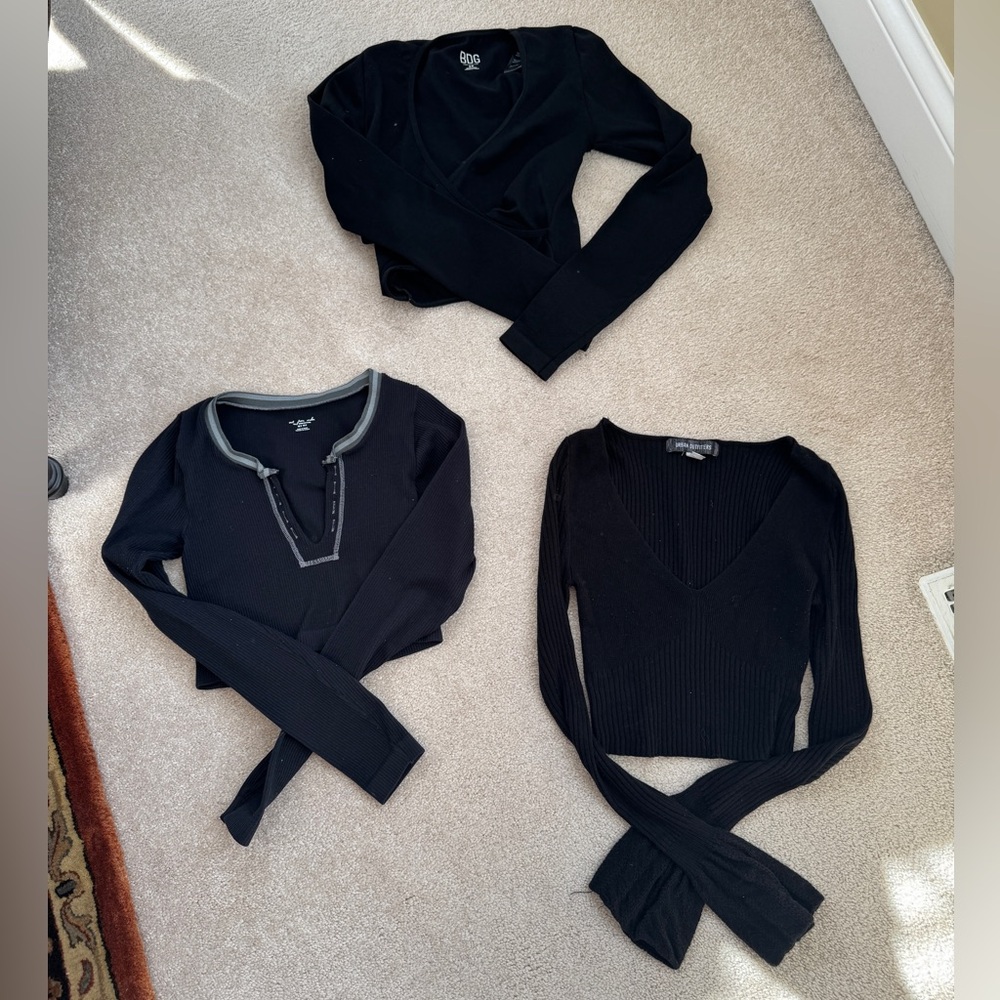 Urban Outfitters Woman’s Long sleeve Black crop top bundle, size small